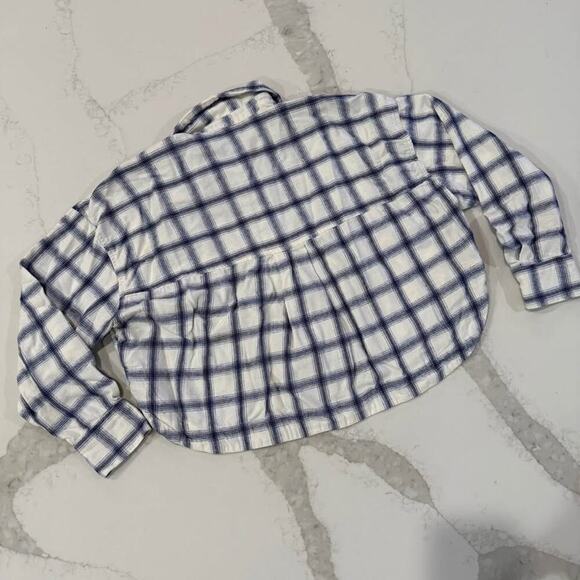 Madewell Flannel Crop Boxy Long Sleeve Shirt Windowpane Women's Small Collared - Picture 5 of 5